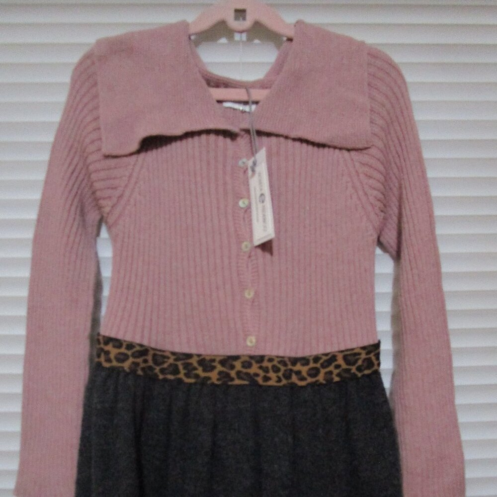 NWT Designer Violeta e Federico girls knit dress sz 10 pink grey leopard Spain